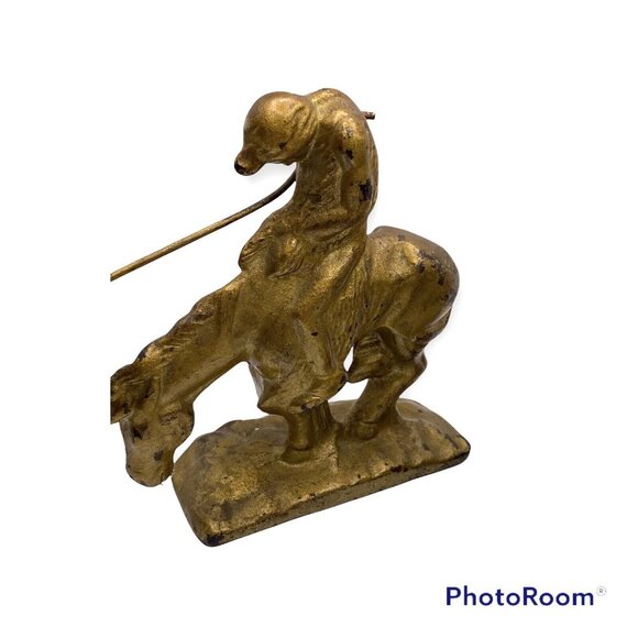 Vintage Solid Brass Horse & Rider End of the Trail bookends - Picture 2 of 3